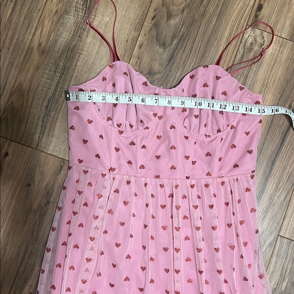 Betsey Johnson Pink Glitter Heart Tulle Dress Sz 8 Sweetheart Strapless Romantic - Picture 10 of 12